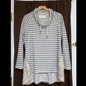Gray Striped Cowl Sweater